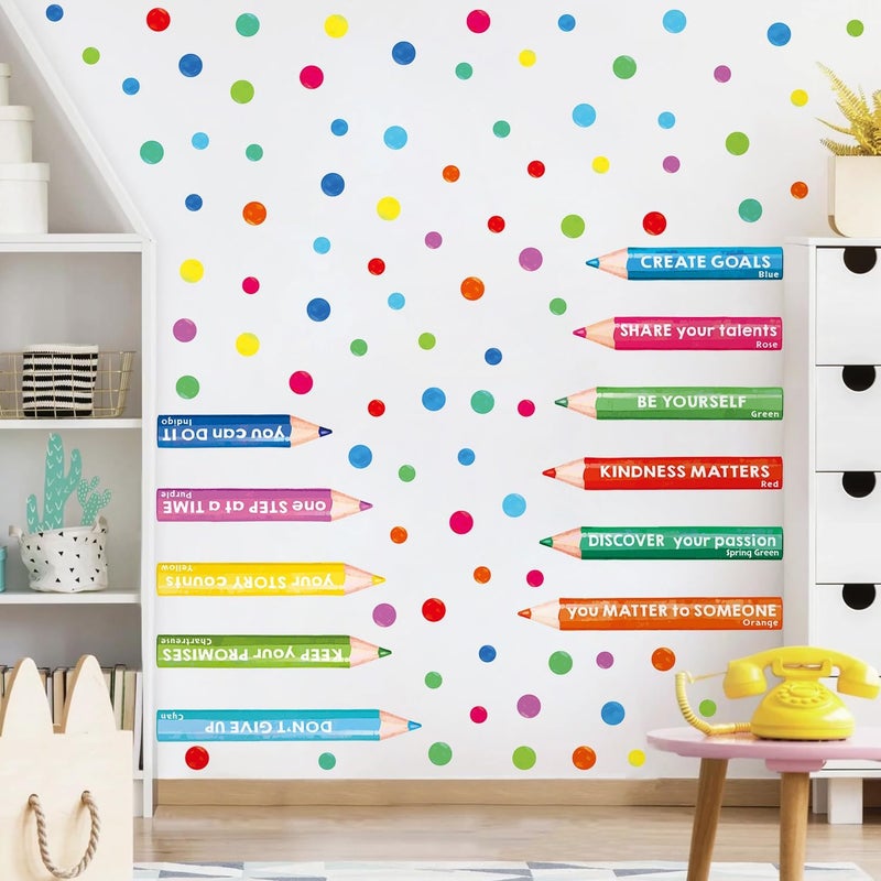 Kasubeso Inspirational Wall Decals, Multicolor Pencils Polka Dots Wall Stickers, Peel and Stick Motivational You Can Do It Wall Decor for Playroom Classroom Nursery Preschool Decoration - Image 1